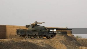 A Pakistani army tank stands at the Pakistan-Afghanistan border in Chaman on February 27, 2026