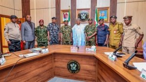 Zamfara State Governor, Dauda Lawal and security personnels