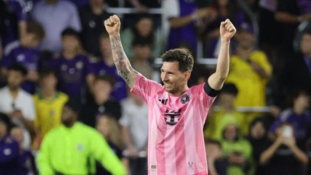ORLANDO, FLORIDA - MARCH 01: Lionel Messi #10 of Inter Miami CF celebrates after scoring the team's fourth goal during the MLS match between Orlando City SC and Inter Miami CF at Inter&Co Stadium on March 01, 2026 in Orlando, Florida
