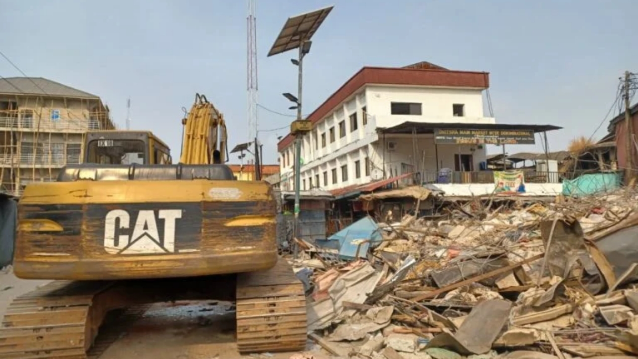 Several illegal structures being pulled down at the Onitsha Main Market