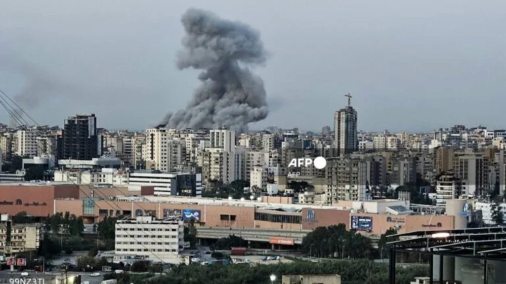 Smoke rises from the site of an Israeli airstrike on Beiruts southern suburbs on March 3, 2026