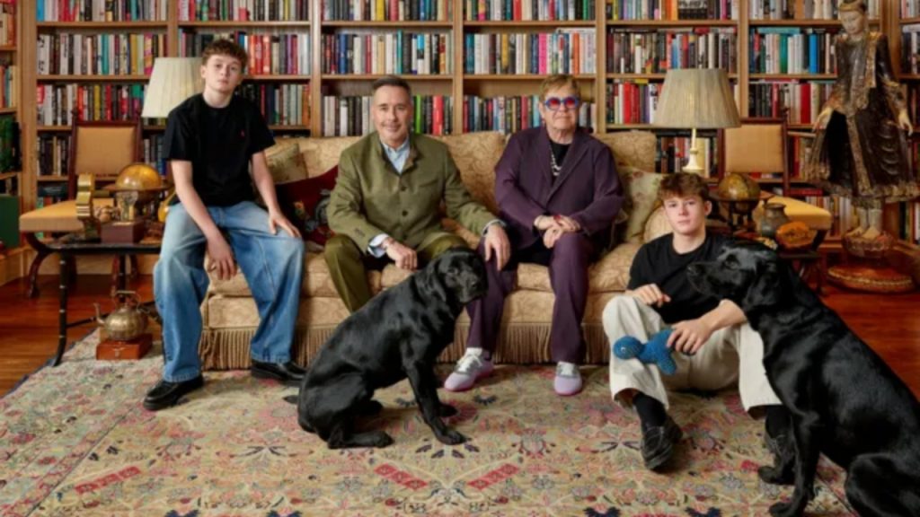 A photo portrait of Sir Elton John, David Furnish and their two teenage sons unveiled by the National Portrait Gallery.