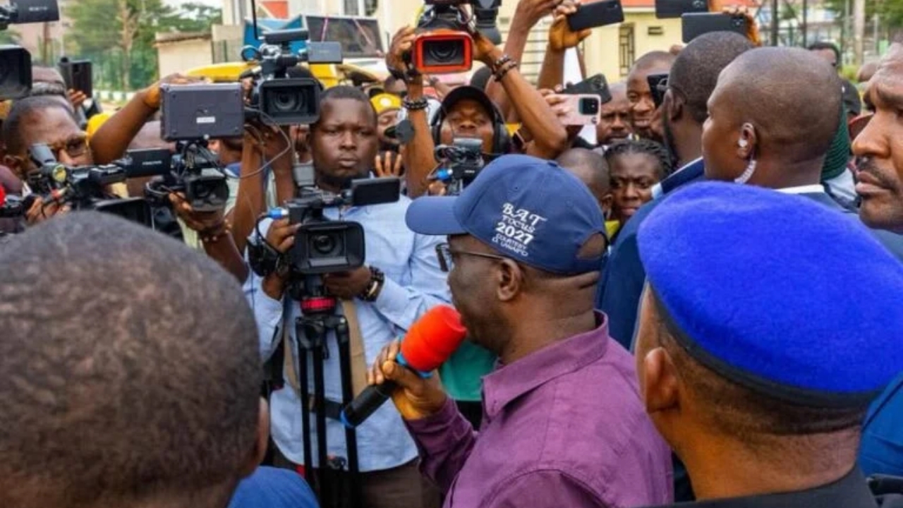 Edo State Governor Monday Okpebholo addressing the protesters