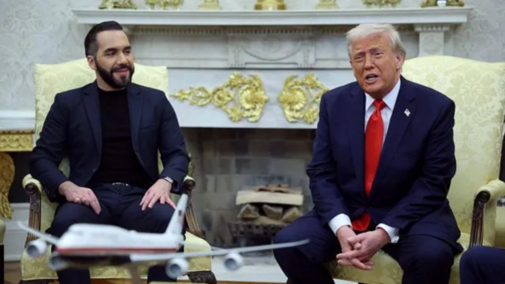 Donald Trump meeting El Salvador President Nayib Bukele in the Oval Office.