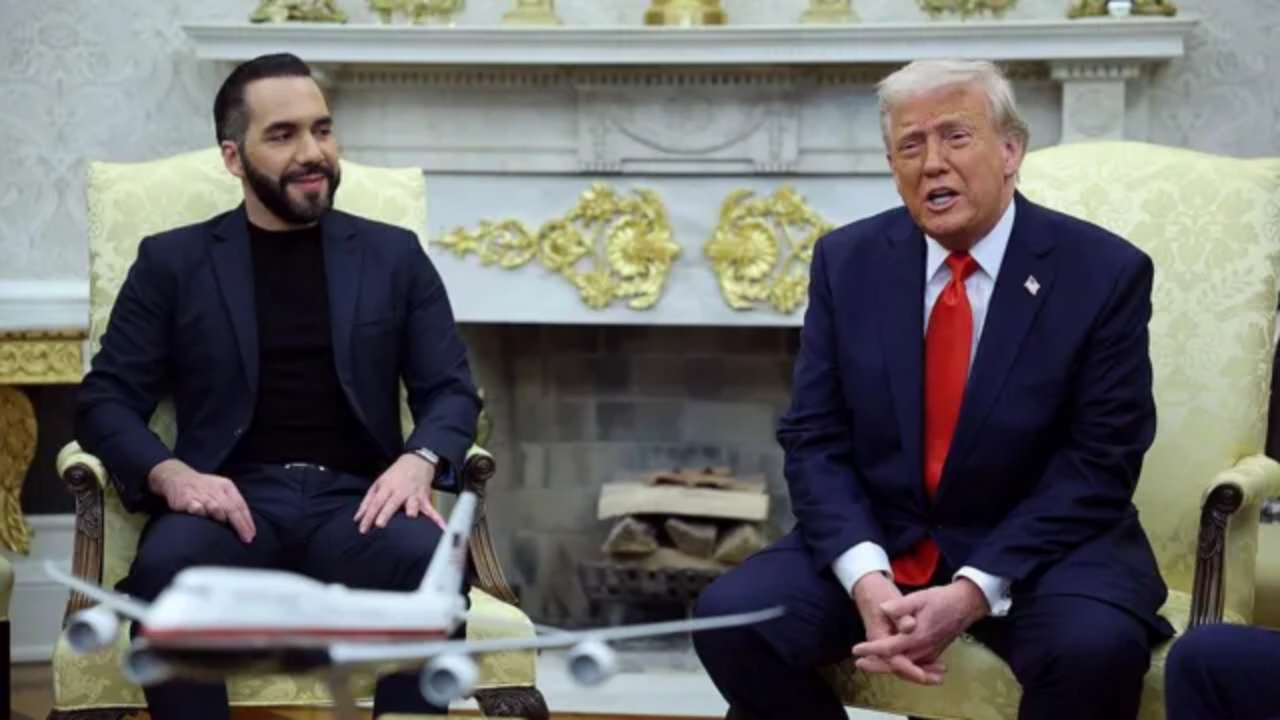 Donald Trump meeting El Salvador President Nayib Bukele in the Oval Office.