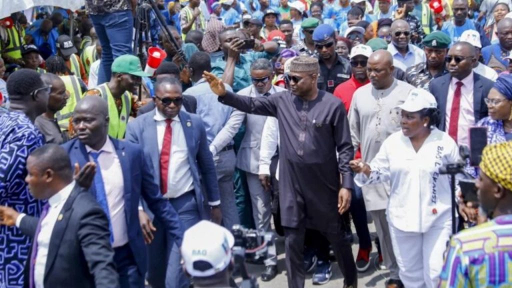 Governor Biodun Oyebanji waving at the community canvassers