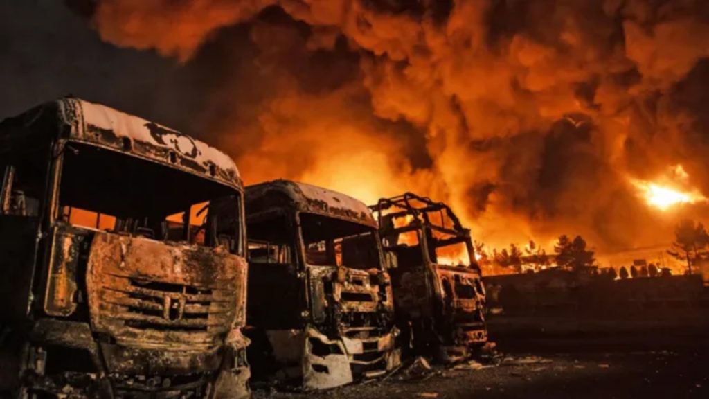 Fire engulfs Tehran oil depot after US-Israeli airstrikes, March 8, 2026