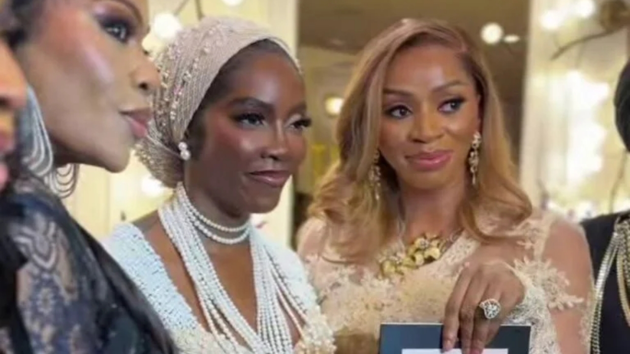 Guests and dignitaries celebrate with Tiwa Savage during the official launch of the Tiwa Savage Music Foundation in Lagos on Tuesday.