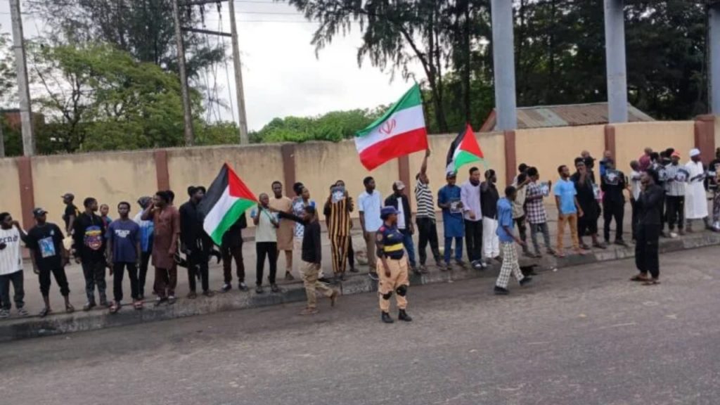 Shiites during a protest in Lagos over Iran’s invasion, Ayatollah Khamenei's death.