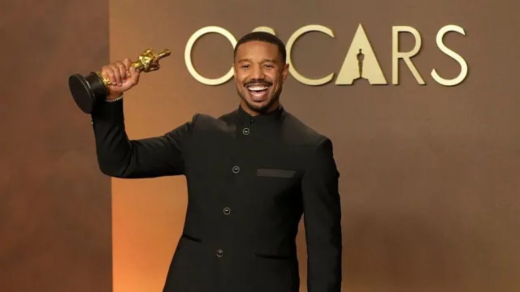 Michael B Jordan holding his Best Actor Oscar at the 2026 Academy Awards - National News