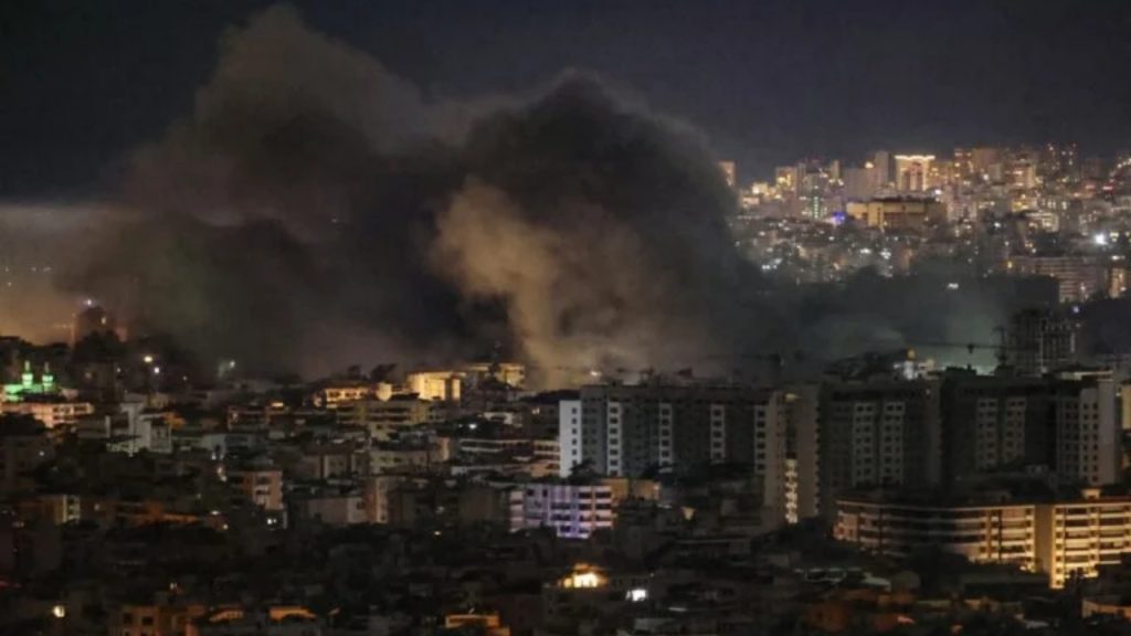 Smoke rises from the site of an Israeli airstrike that targeted Beirut's southern suburbs Haret Hreik neighborhood on March 5, 2026 - National News