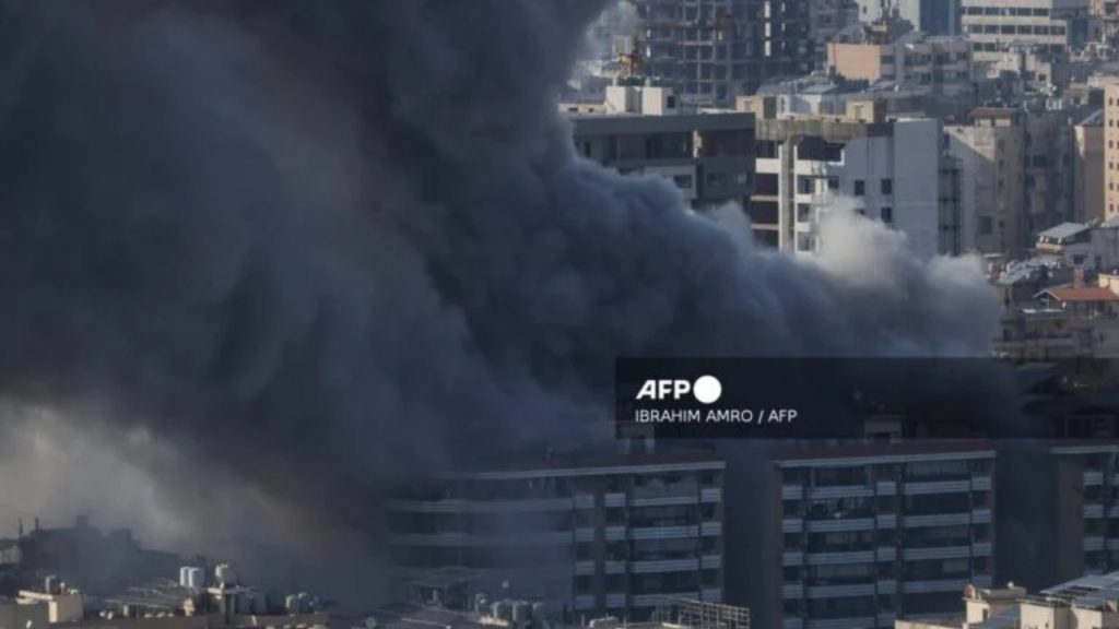 Smoke rises from the site of an Israeli airstrike that targeted an area in Beirut's southern suburbs on March 10, 2026 - National News