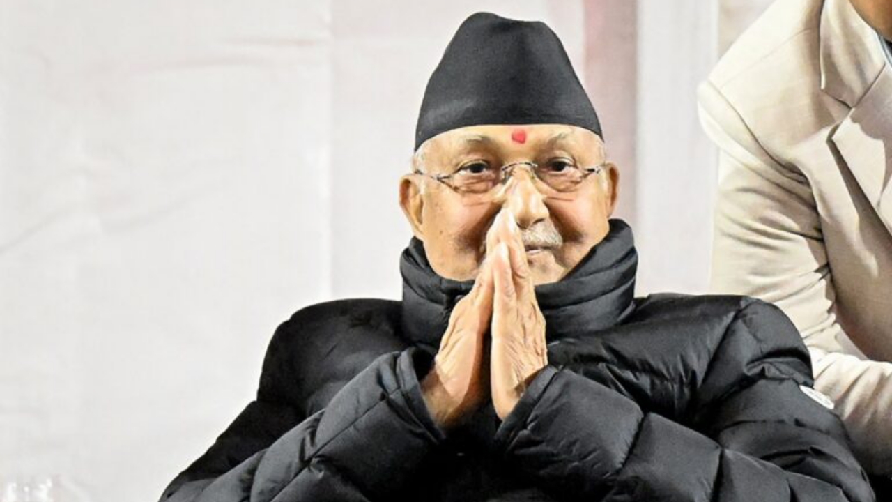 Former Nepali Prime Minister and Chairman of the Communist Party of Nepal-Unified Marxist Leninist (CPN-UML), Khadga Prasad Sharma Oli, greets his supporters during the 11th General Convention of the party in Kathmandu on December 16, 2025 - National News