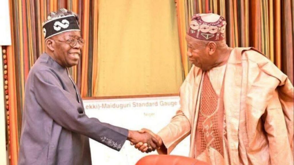 President Bola Tinubu in a handshake with Abdullahi Ganduje - National News