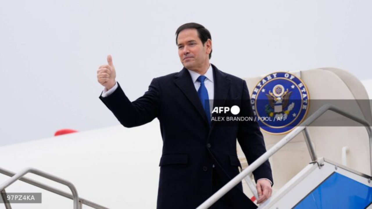 US Secretary of State Marco Rubio gestures as he departs at the Liszt Ferenc International Airport in Budapest, Hungary, on February 16, 2026 - National News