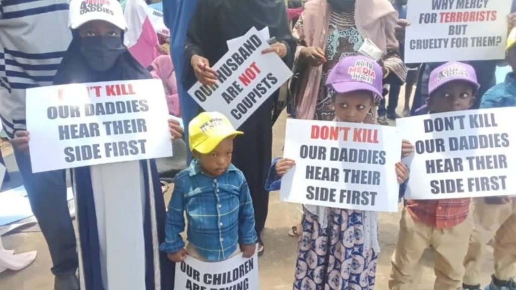 Children and wives of military officers detained over an alleged coup plot on Wednesday staged a peaceful protest at the National Assembly - National News