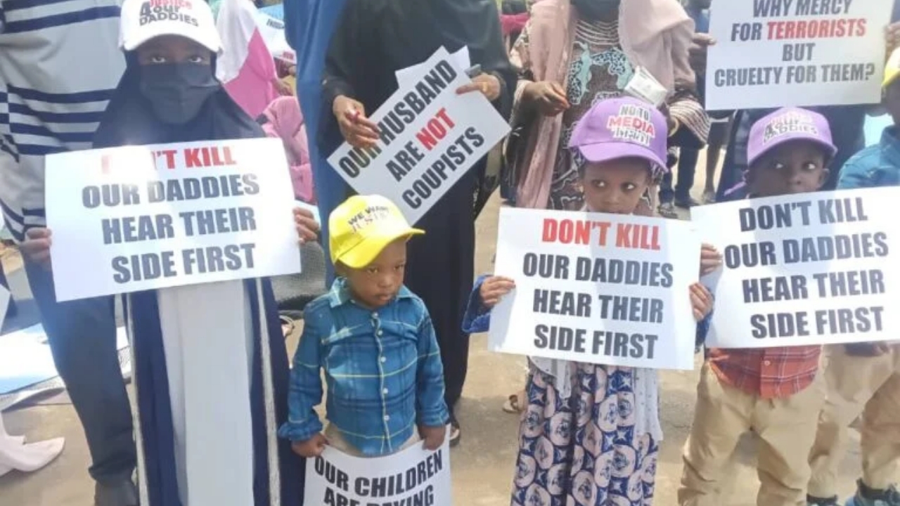 Children and wives of military officers detained over an alleged coup plot on Wednesday staged a peaceful protest at the National Assembly - National News