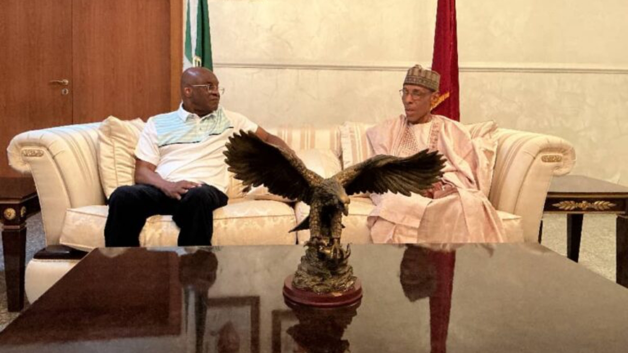 L-R: National Chairman of the African Democratic Congress, David Mark and National Chairman of the PRP, Hakeem Baba-Ahmed after their closed-door meeting oil Abuja - National News