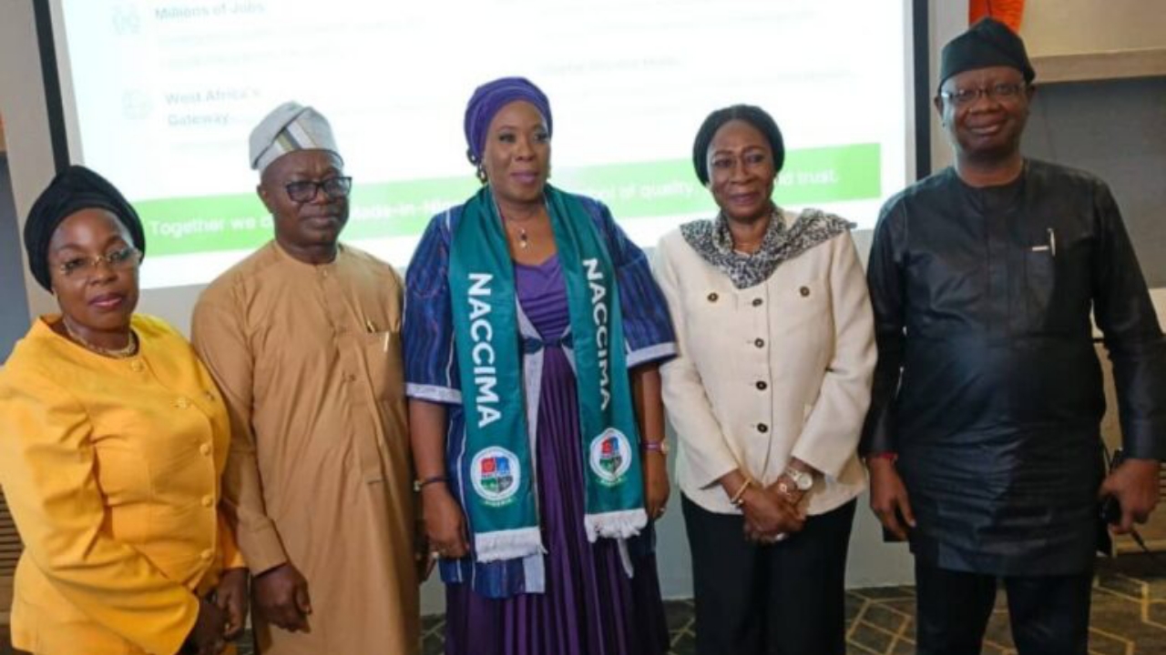 L-R: Hajiya Amina Alawal Aliyu, Head, Trade Facilitation, NACCIMA, Alhaji Yaya Oladimeji, President, Badagry Chambers of Commerce, Mrs Folashade Kaososarat Bada Ambrose, Mrs Oyefunke Oworu, Internal Consultant, NACCIMA and Dr Shola Obadimu, DG, NACCIMA at the NACCIMA Round Table Breakfast Meeting on Trade and Export Competitiveness in Lagos on Tuesday - National News