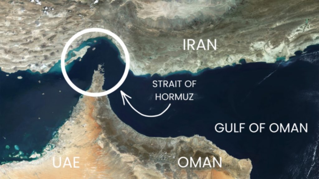 A satellite image shows the Strait of Hormuz, a key maritime passage connecting the Persian Gulf to the Gulf of Oman, vital for global energy supply - National News