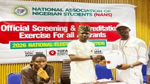 NANS presidential aspirant, Comrade Awoyinfa Opeoluwa (right) with members of the screening committee - National News