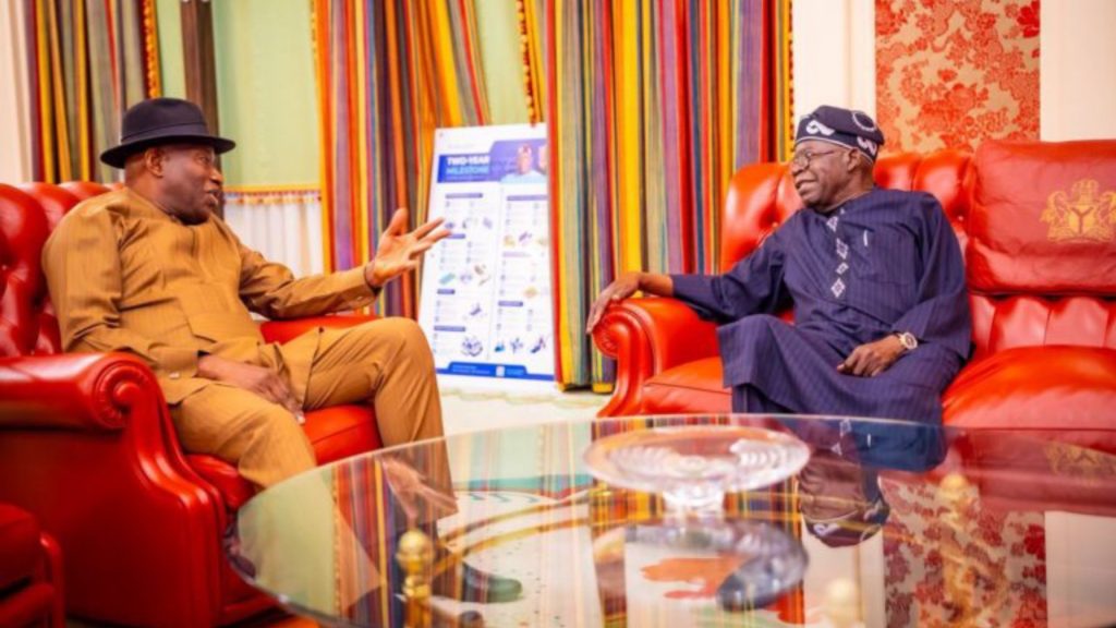 President Bola Tinubu receives former President Goodluck Jonathan at the Aso Rock Villa, Abuja - National News