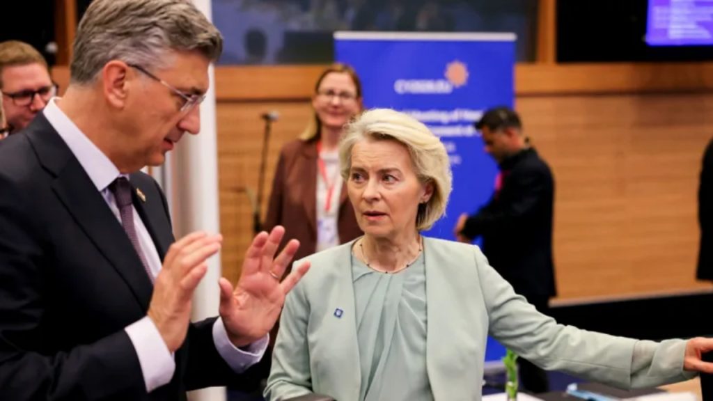This image shows European Commission President Ursula von der Leyen in conversation with Croatian Prime Minister Andrej Plenković - National News