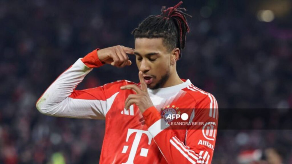 Bayern Munich's French midfielder #17 Michael Olise celebrates scoring the 7-1 goal with his teammates during the German first division Bundesliga football match between FC Bayern Munich and VfL Wolfsburg in Munich, southern Germany, on January 11, 2026 - National News