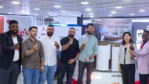 L-R: Mr Favour Umanah, product marketing manager, Eco-Solutions, LG Electronics; Mr Moustafa Kharis, Abuja Branch Manager of Fouani Nigeria Ltd; Mr Adham Alsaadi, Marketing Manager, Fouani Nigeria Limited; Mr Ahmed Ali, Sales Manager, Fouani Nigeria Limited; Yunus Abdullah, Marketing Executive, Fouani Nigeria Limited; Ms Yeeun Kim, Assistant Product Manager, Eco-Solutions, LG Electronics; and Mr Paul Mba, Head Corporate Marketing, LG Electronics, at the launch of LG’s Smart Dehumidifier in Abuja - National News