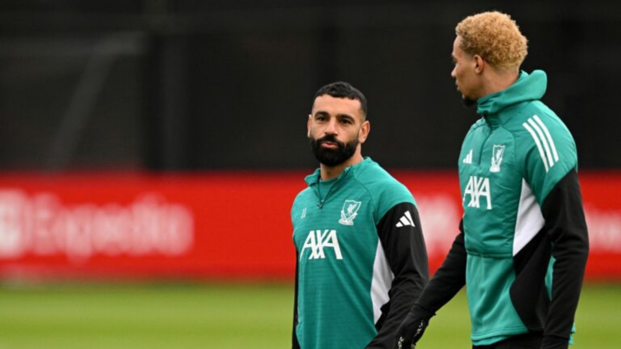 Liverpool's Egyptian striker #11 Mohamed Salah talks to Liverpool's French striker #22 Hugo Ekitike during a team training session at their training ground in Kirkby, Liverpool, north-west England on January 20, 2026, on the eve of their UEFA Champions League, league phase football match against Olympique Marseille in Marseille - National News
