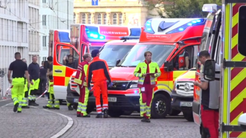 Emergency services near the scene in Leipzig, as police confirm a car struck several people - National News