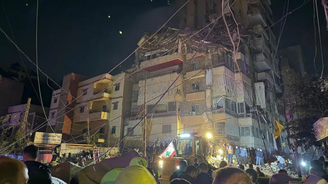 A building in the south of Lebanon's capital was hit - Israel says it targeted a senior Hezbollah commander - National News