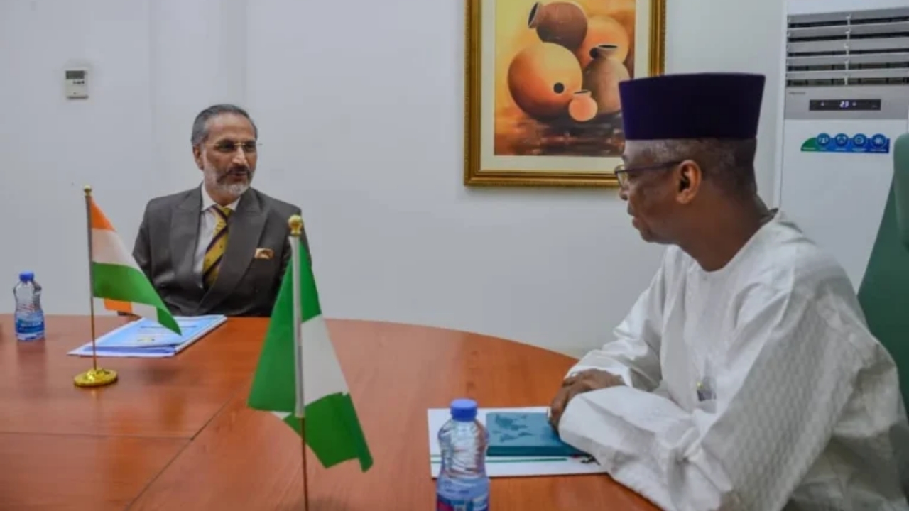 R-L: Amb. Dunoma Ahmed, Permanent-Secretary of MFA and High Commissioner of India to Nigeria, Abhishek Singh. (NAN) - National News
