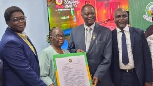 The Vice Chancellor, Osun State University, Prof Odunayo Adeboye (2nd right) presenting letter of appointment as Chancellor of the university to the Group Managing Director, BOVAS & Company Ltd. Mrs Victoria Samson (2nd left), Deputy Group Managing Director BOVAS, Mr Temitope Samson (left) and Deputy Vice Chancellor, Prof Adetunji Kehinde at BOVAS corporate headquarters, Ibadan - National News