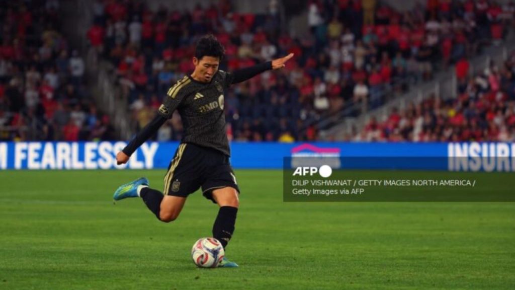 ST LOUIS, MISSOURI - MAY 13: Son Heung-Min #7 of Los Angeles Football Club takes a free kick against St. Louis City in the first half at Energizer Park on May 13, 2026 in St Louis, Missouri - National News