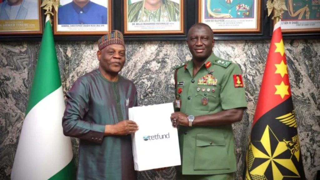 Chief of Army Staff, Lieutenant General Waidi Shaib and Executive Secretary of the Tertiary Education Trust Fund, Sunday Echono - National News